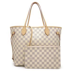 Louis Vuitton Damier Azur Neverfull MM Rose Ballerine Tote Bag